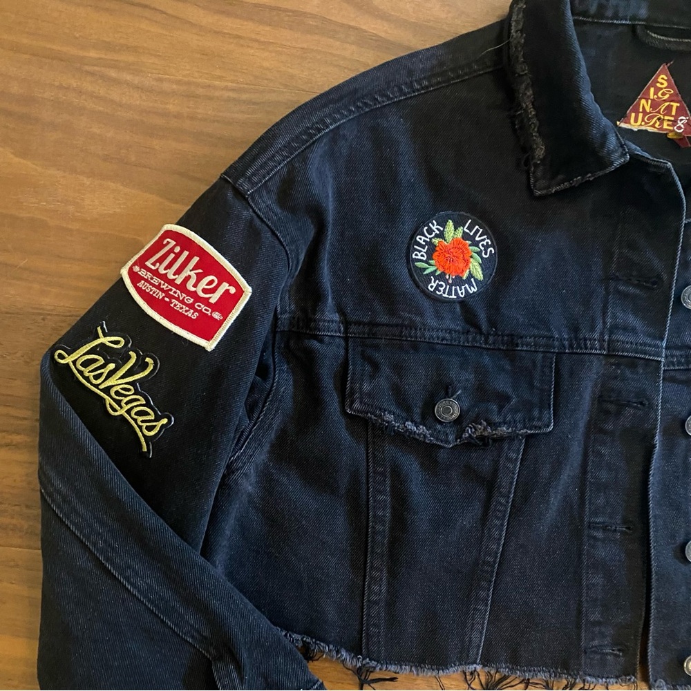 Cropped Patchwork Denim Jacket Route 66 Festival … - image 6